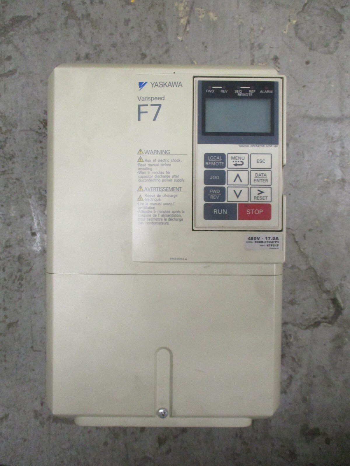 Yaskawa-CIMR-F7U47P5-Varispeed-F7-AC-Drive-380-480VAC-17A-13kVA-parts-166031617371 Yaskawa CIMR-F7U47P5 Varispeed F7 AC Drive 380-480VAC 17A 13kVA *parts* - Image 1