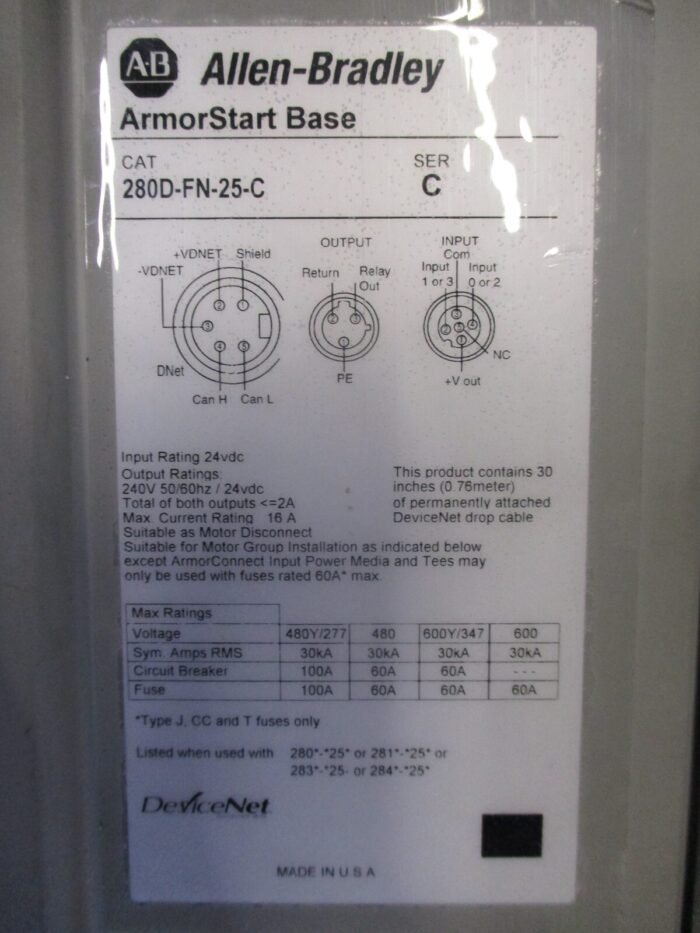 Allen Bradley 284D-FHD6P0Z-25-CR-3-SB ArmorStart Module & Base 400V 3HP ...