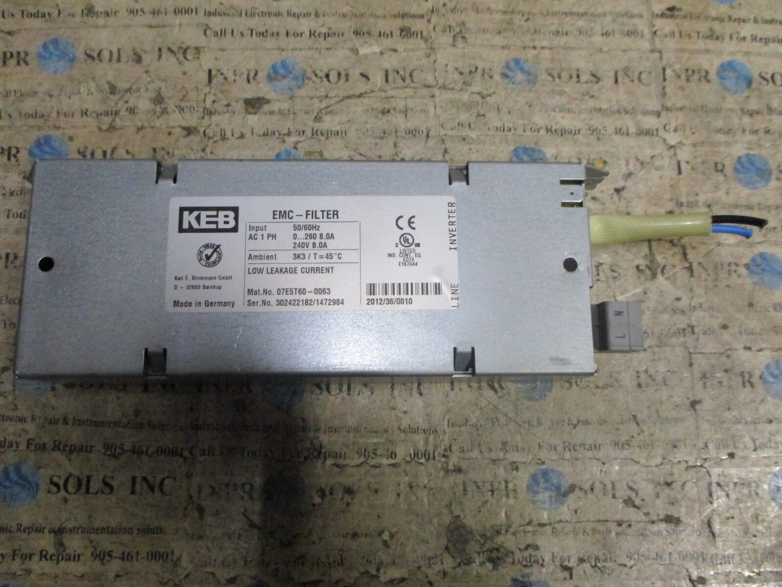KEB-07E5T60-0063-EMC-FILTER-Unit-240VAC-8Amp-5060Hz-3K3-T45C-Tested-166005729932 KEB 07E5T60-0063 EMC-FILTER Unit 240VAC 8Amp 50/60Hz 3K3 /T=45C *Tested* - Image 1