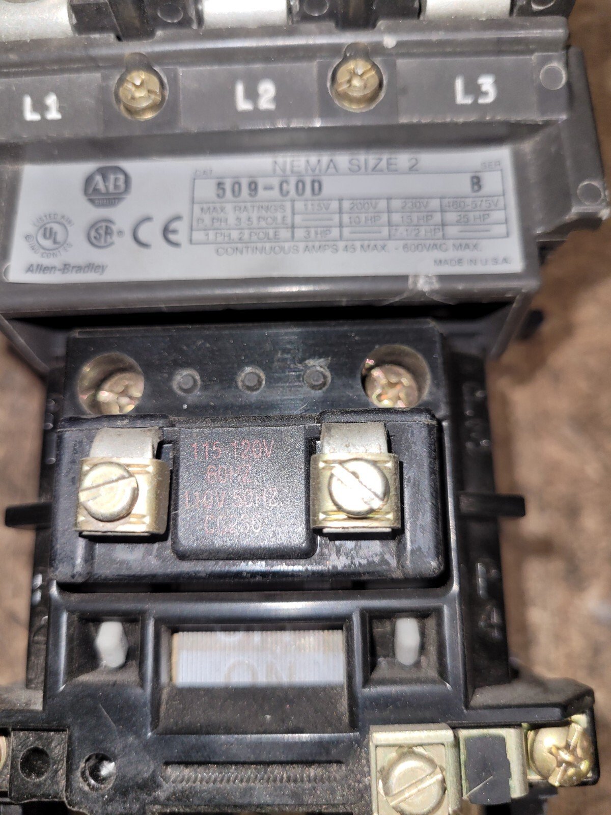 AB motor starter 509-A0B Starter Series.B Size 2, 509-AOB coil voltage 120VAC - Image 3