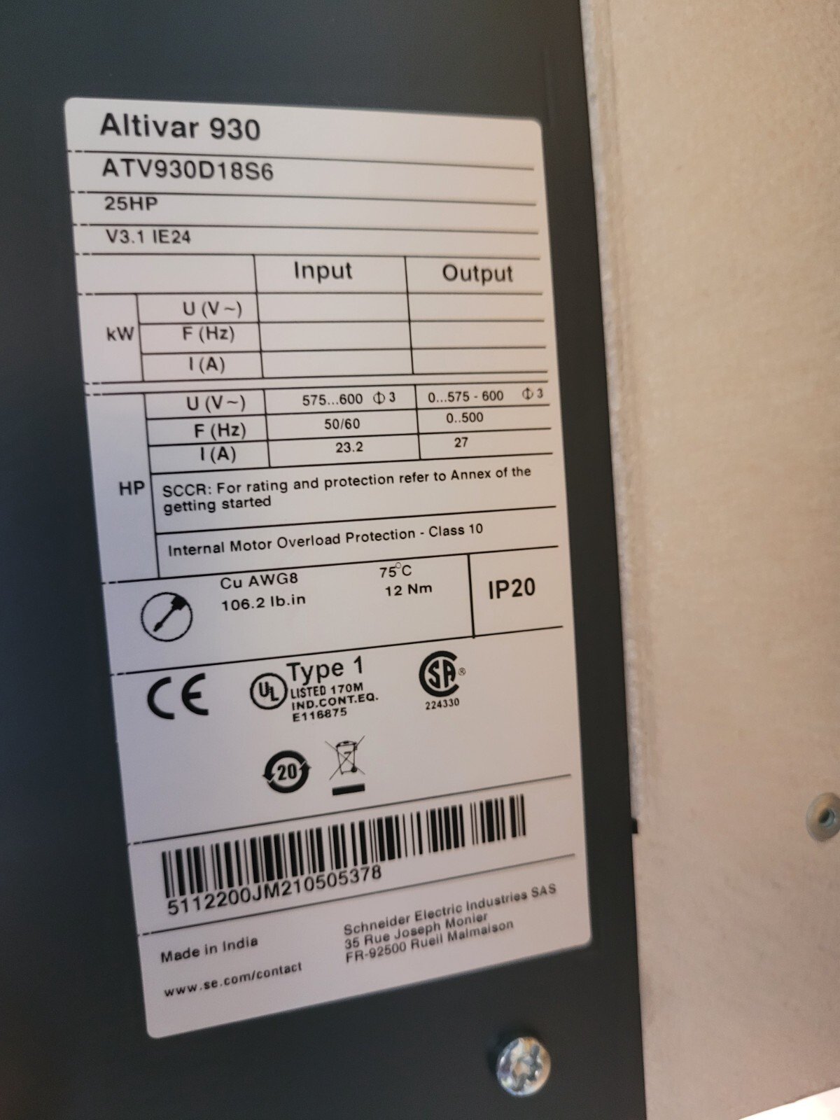 Schneider-Electric-ATV-930-25HP-600V-Series-AC-Drives-ATV930D18S6-New-no-box-156335092904 Schneider Electric ATV 930 25HP 600V Series AC Drives, ATV930D18S6 New no box. - Image 1