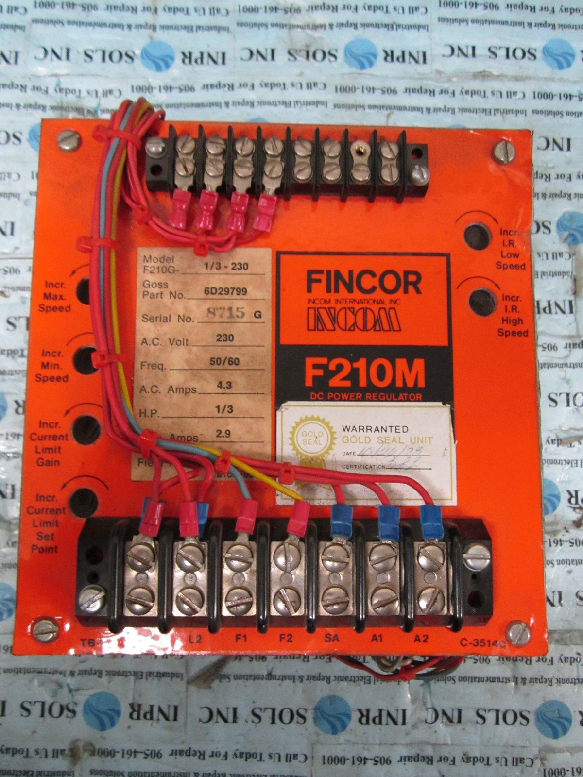 Fincor-F210M-Incom-DC-Power-Regulator-F210G-13-230-43A-13HP-Fully-Tested-161572030346 Fincor F210M Incom DC Power Regulator F210G-1/3-230 4.3A 1/3HP *Fully Tested* - Image 1