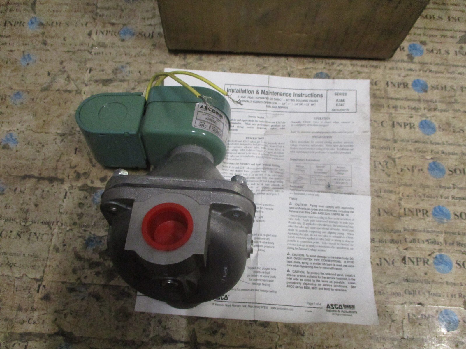 ASCO-K3A652U-CI-Type-Gas-Shutoff-Valve-Fluid-G-LP-PSI-Max-5-120VAC-0346A-NEW-166956625117 ASCO K3A652U C/I Type Gas Shutoff Valve Fluid G-LP PSI Max 5 120VAC 0.346A *NEW* - Image 1