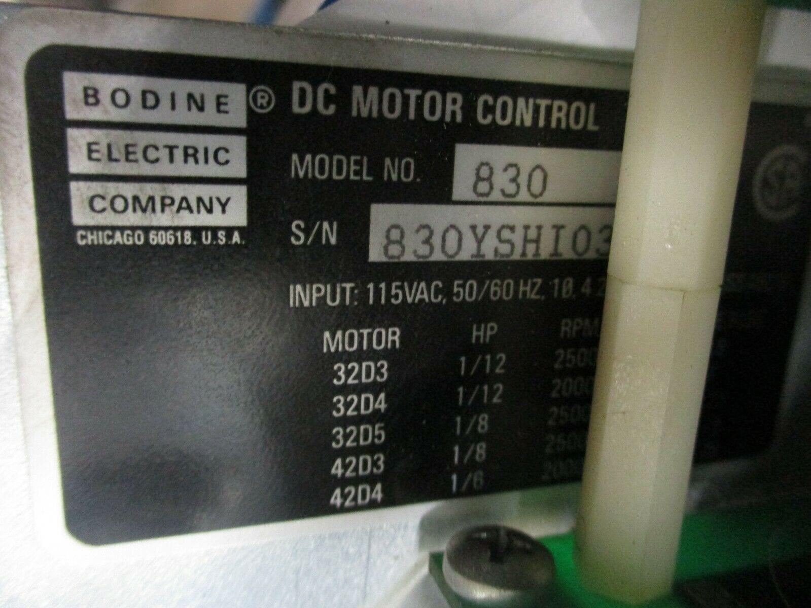 Details about   Bodine Electric 830 DC Motor Control 115 VAC 1/6-1/12 HP 10.4 AMP 