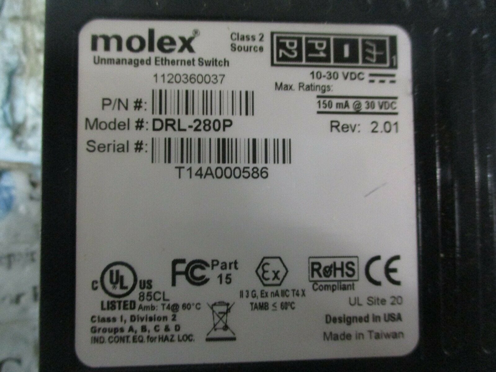 Details about   Brad DRL-280P 8-Port Industrial Ethernet Switch Molex 10-30VDC Rev 2.01 *Tested*