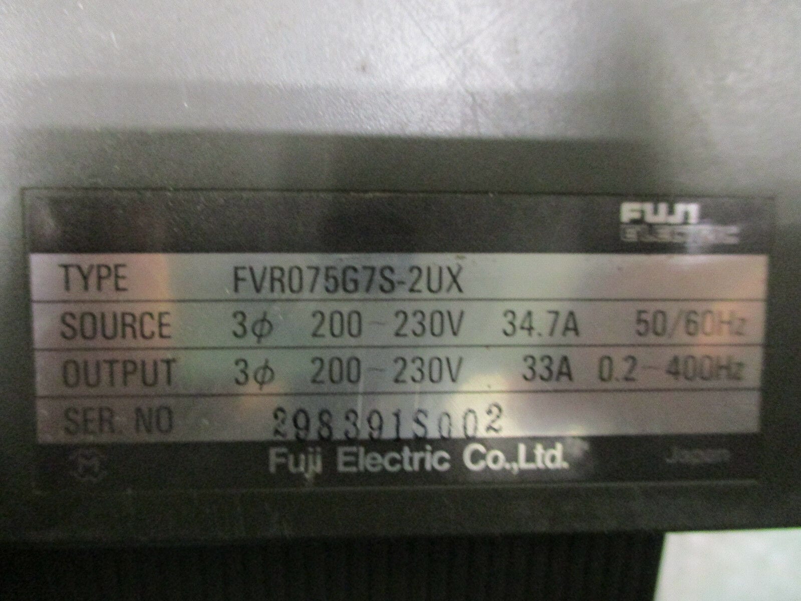 Fuji Electric FVR075G7S-2UX Type FVRG7S AC Drive 200-230VAC 33A *Parts*